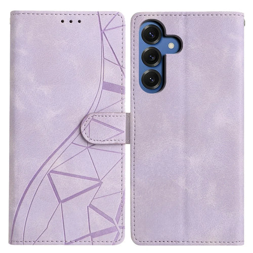 For Samsung Galaxy S26 Case Wallet Stand Imprinted Triangle Pattern Leather Phone Flip Cover - Purple - 1