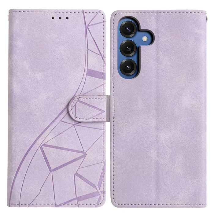 For Samsung Galaxy S26 Case Wallet Stand Imprinted Triangle Pattern Leather Phone Flip Cover - Purple - 1