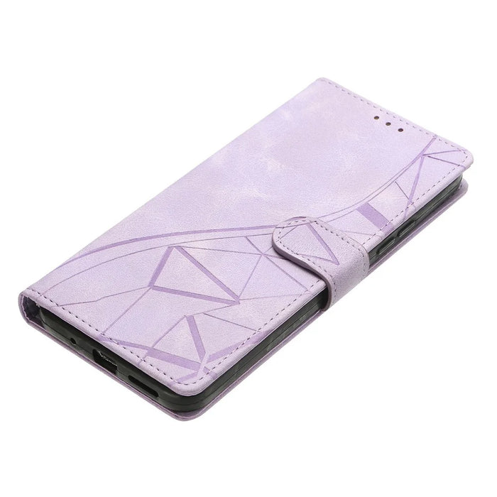 For Samsung Galaxy S26 Ultra Case Wallet Stand Imprinted Triangle Pattern Leather Phone Flip Cover - Purple - 4