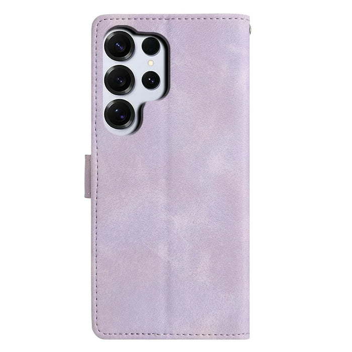 For Samsung Galaxy S26 Ultra Case Wallet Stand Imprinted Triangle Pattern Leather Phone Flip Cover - Purple - 7