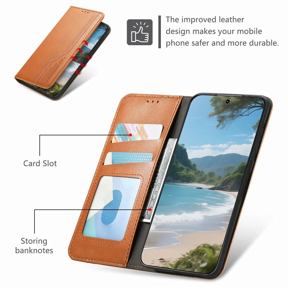 For iPhone 18 Pro / 17 Pro Case Wallet Tri-Color Stitching Leather Phone Cover with Elastic Wristband - Brown - 6