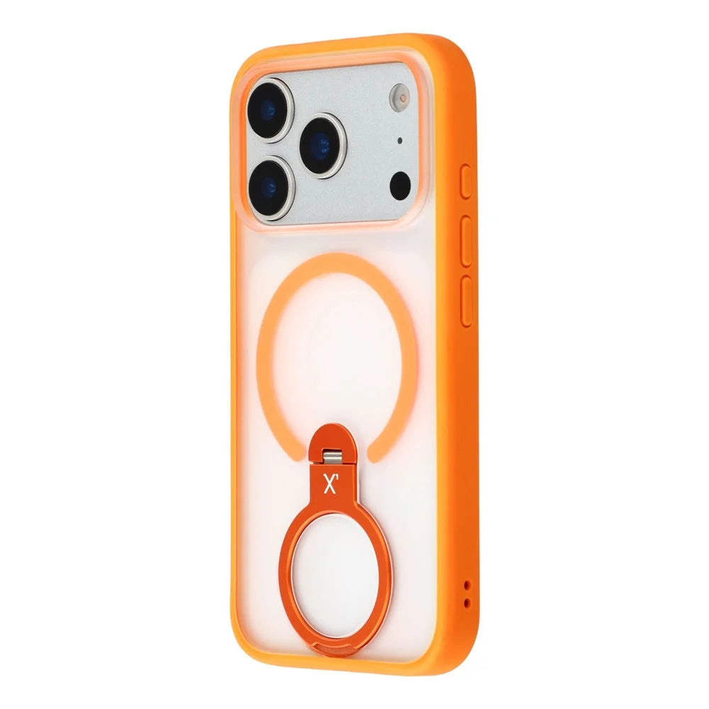 X-LEVEL For iPhone 17 Pro Magnetic Case Rotating Kickstand Anti Drop TPU + PC Matte Phone Back Cover - Orange - 4