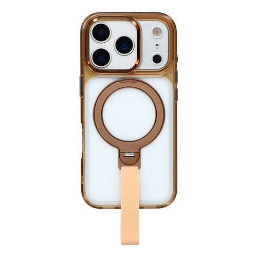 JAUCASE For iPhone 17 Pro Case Rotating Kickstand Wristband Shockproof TPU + PC Phone Back Cover - Transparent Gold - 1