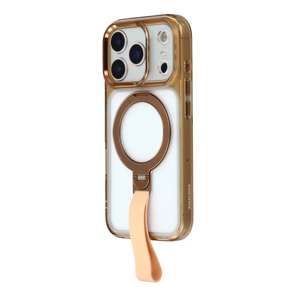 JAUCASE For iPhone 17 Pro Case Rotating Kickstand Wristband Shockproof TPU + PC Phone Back Cover - Transparent Gold - 4
