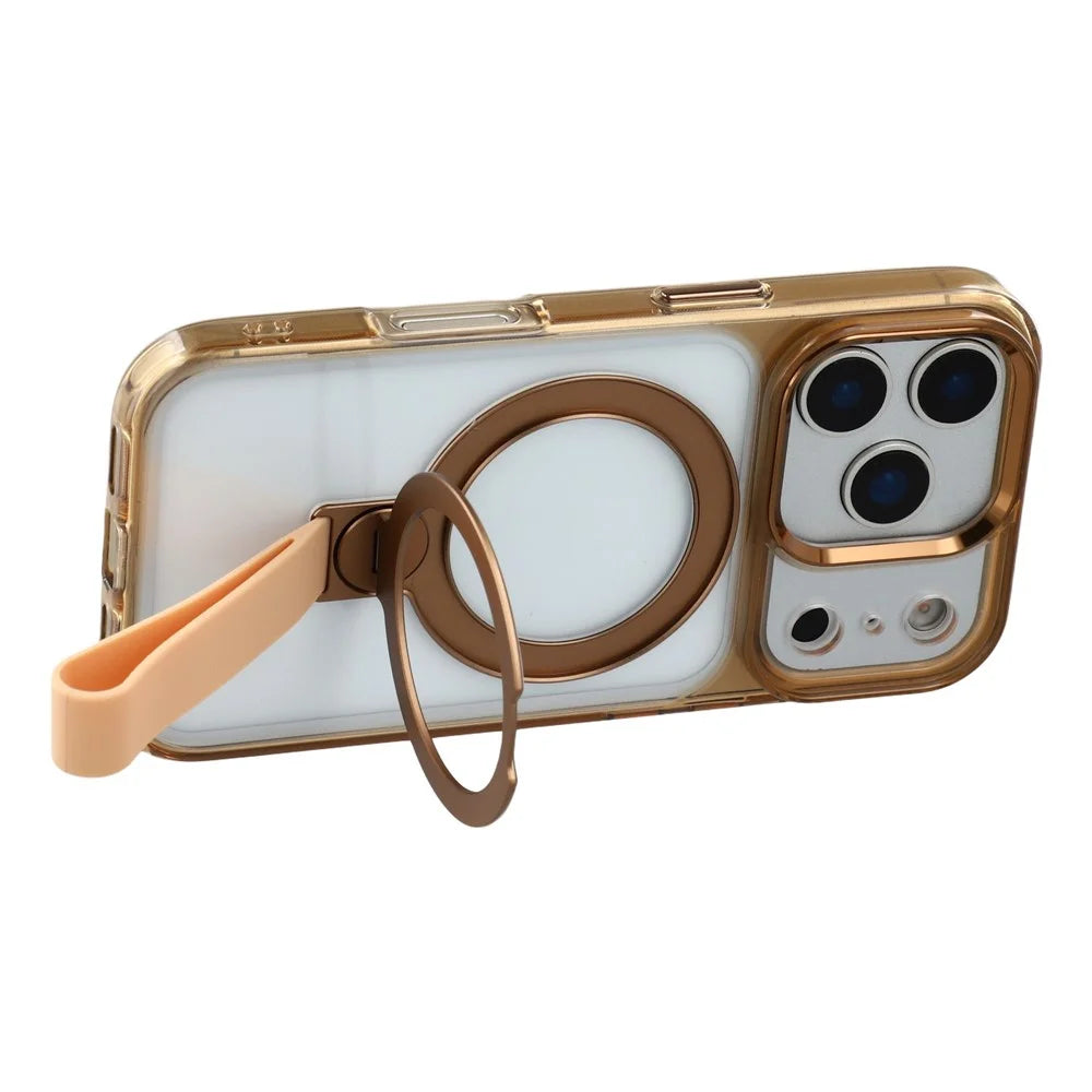 JAUCASE For iPhone 17 Pro Case Rotating Kickstand Wristband Shockproof TPU + PC Phone Back Cover - Transparent Gold - 5