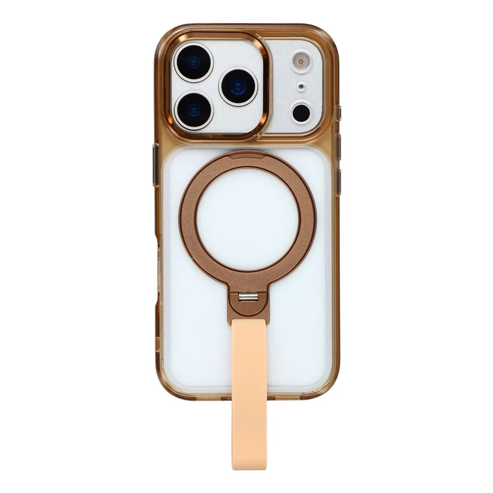 JAUCASE For iPhone 17 Pro Max Case Rotating Kickstand Wristband Shockproof TPU + PC Phone Back Cover - Transparent Gold - 1