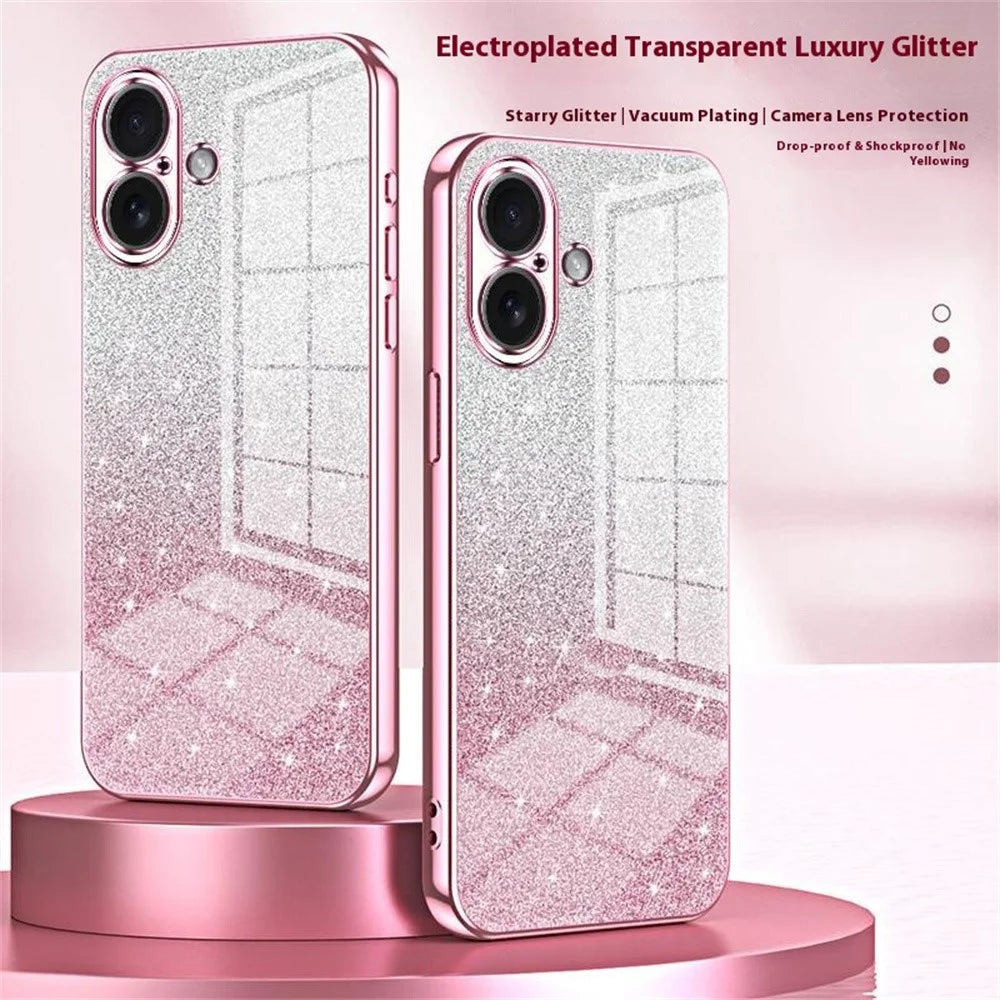 For iPhone 17 Case Electroplating Gradient Glitter TPU Phone Cover - Pink - 3