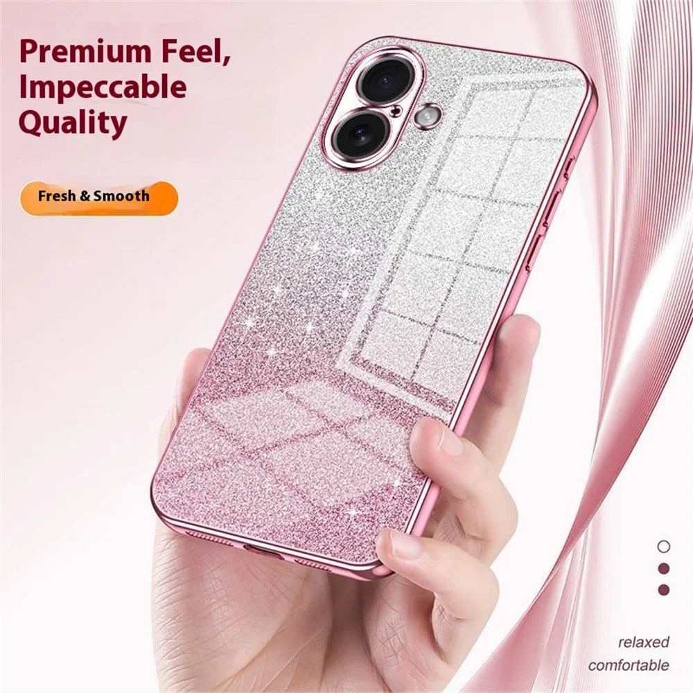 For iPhone 17 Case Electroplating Gradient Glitter TPU Phone Cover - Pink - 5