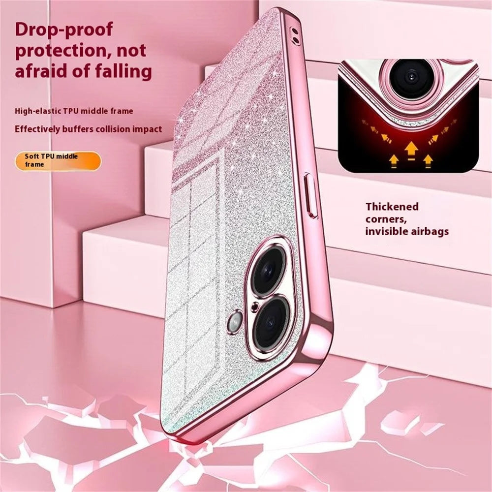 For iPhone 17 Case Electroplating Gradient Glitter TPU Phone Cover - Pink - 6