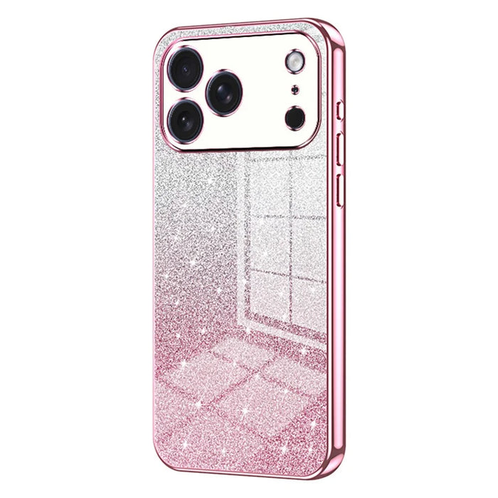 For iPhone 17 Pro Case Electroplating Gradient Glitter TPU Phone Cover - Pink - 1