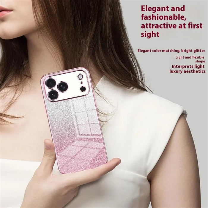 For iPhone 17 Pro Case Electroplating Gradient Glitter TPU Phone Cover - Pink - 7