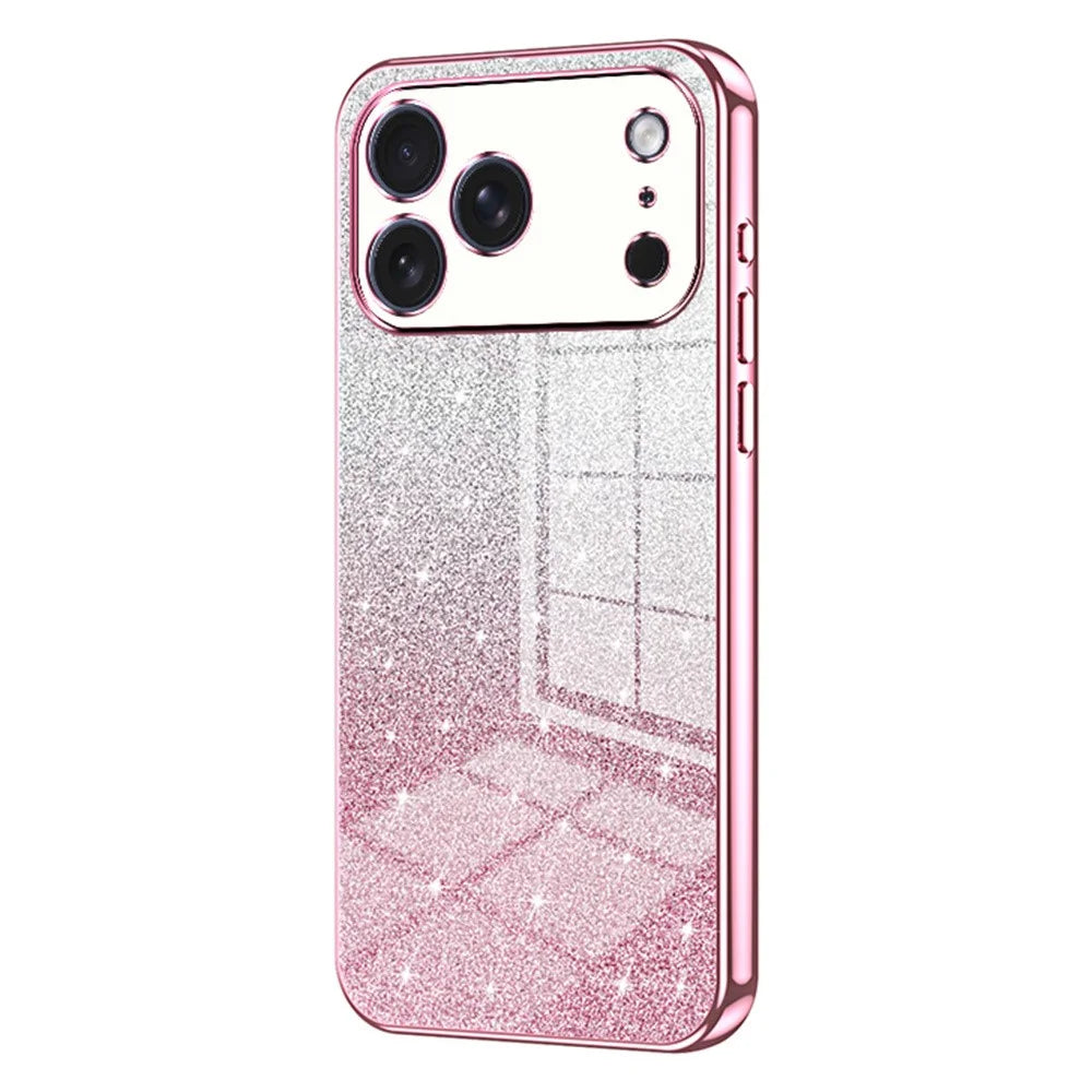 For iPhone 17 Pro Max Case Electroplating Gradient Glitter TPU Phone Cover - Pink - 1