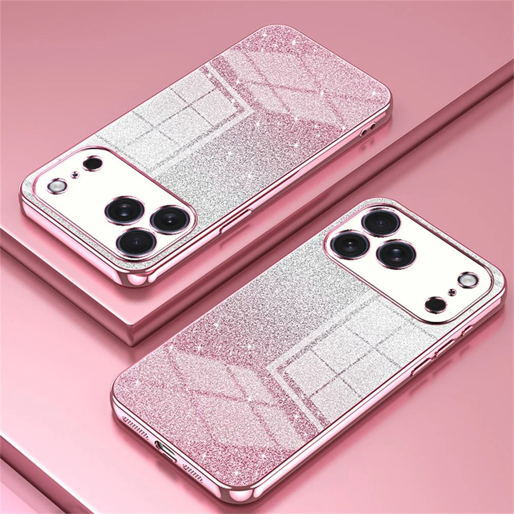 For iPhone 17 Pro Max Case Electroplating Gradient Glitter TPU Phone Cover - Pink - 2