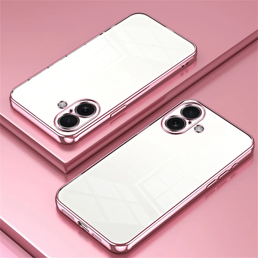 For iPhone 17 Case Electroplating Frame Soft TPU Phone Cover - Pink - 2