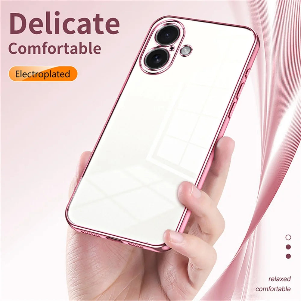 For iPhone 17 Case Electroplating Frame Soft TPU Phone Cover - Pink - 5