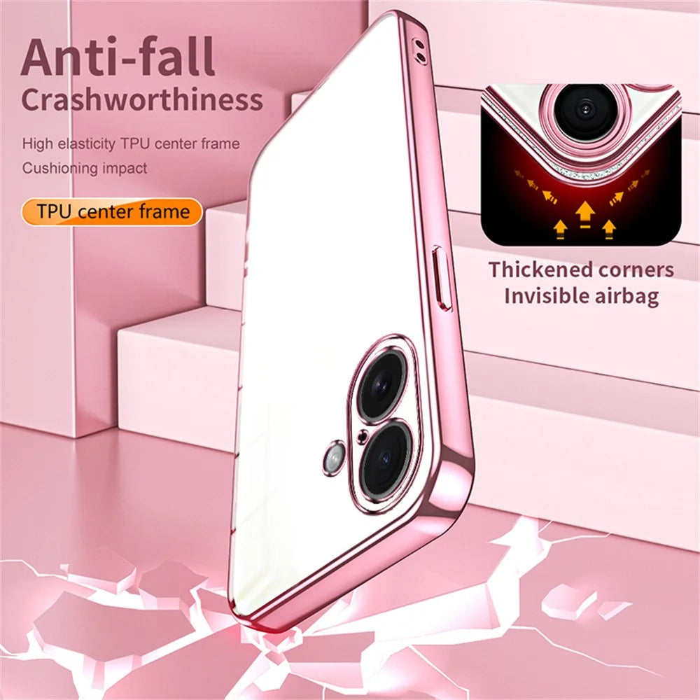 For iPhone 17 Case Electroplating Frame Soft TPU Phone Cover - Pink - 6
