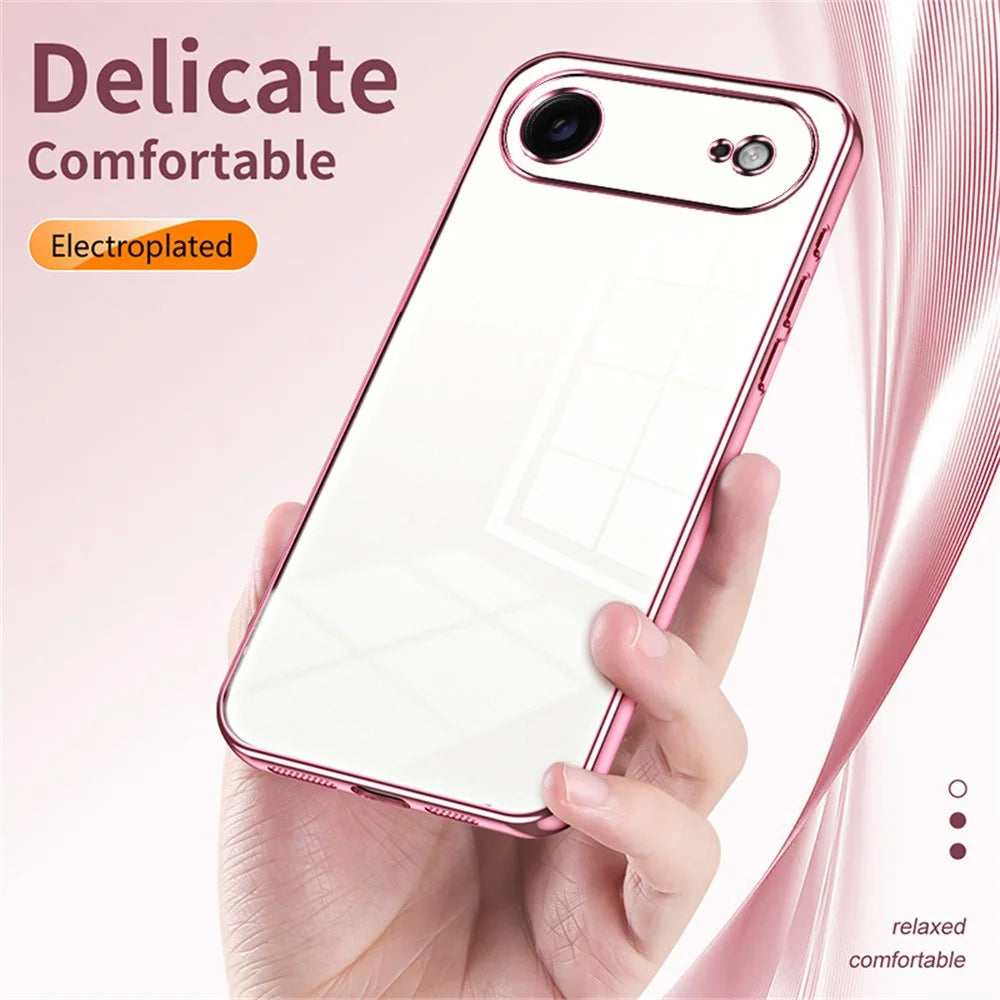 For iPhone Air Case Electroplating Frame Soft TPU Phone Cover - Pink - 5