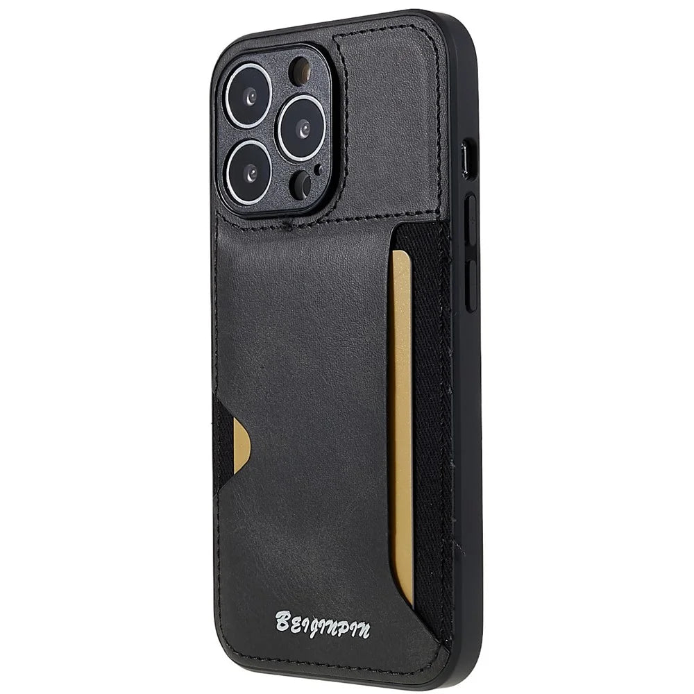 For iPhone 13 Pro Max 6.7 inch Anti-scratch PU Leather+TPU+PC Protective Cover Card Slot Design Cell Phone Case with Precise Cutout - Grey - 1