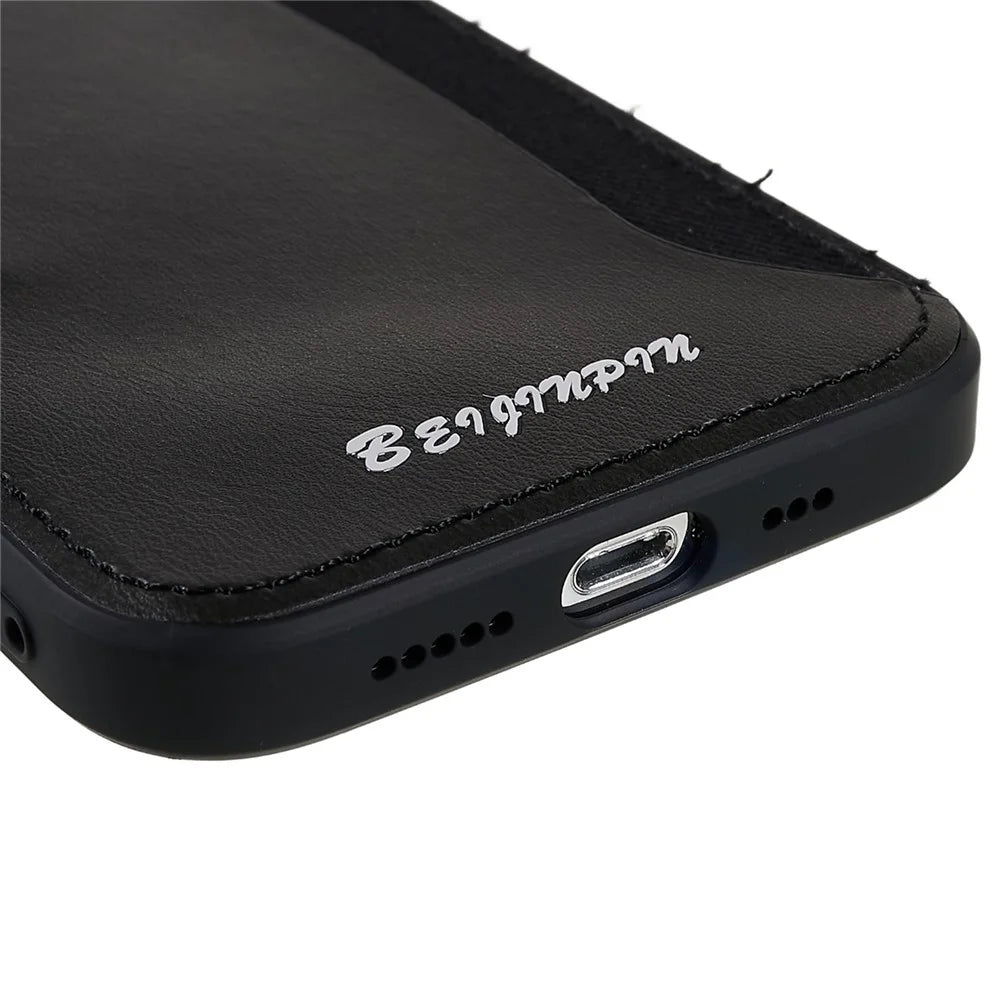For iPhone 13 Pro Max 6.7 inch Anti-scratch PU Leather+TPU+PC Protective Cover Card Slot Design Cell Phone Case with Precise Cutout - Grey - 5