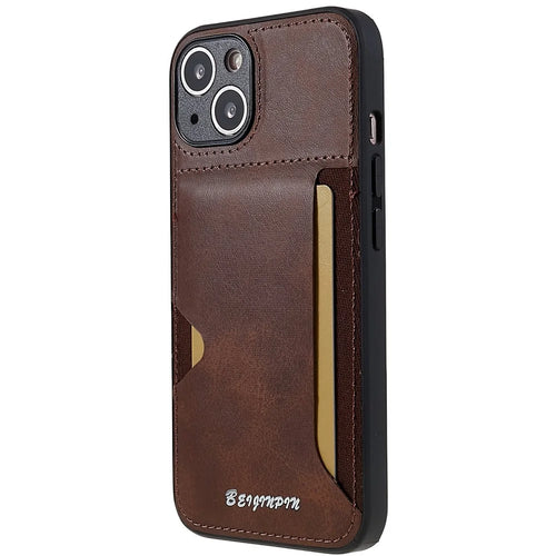 For iPhone 13 mini 5.4 inch Anti-dust Card Slot Phone Case PU Leather+TPU+PC Precise Cutout Design Protective Cover - Brown - 1