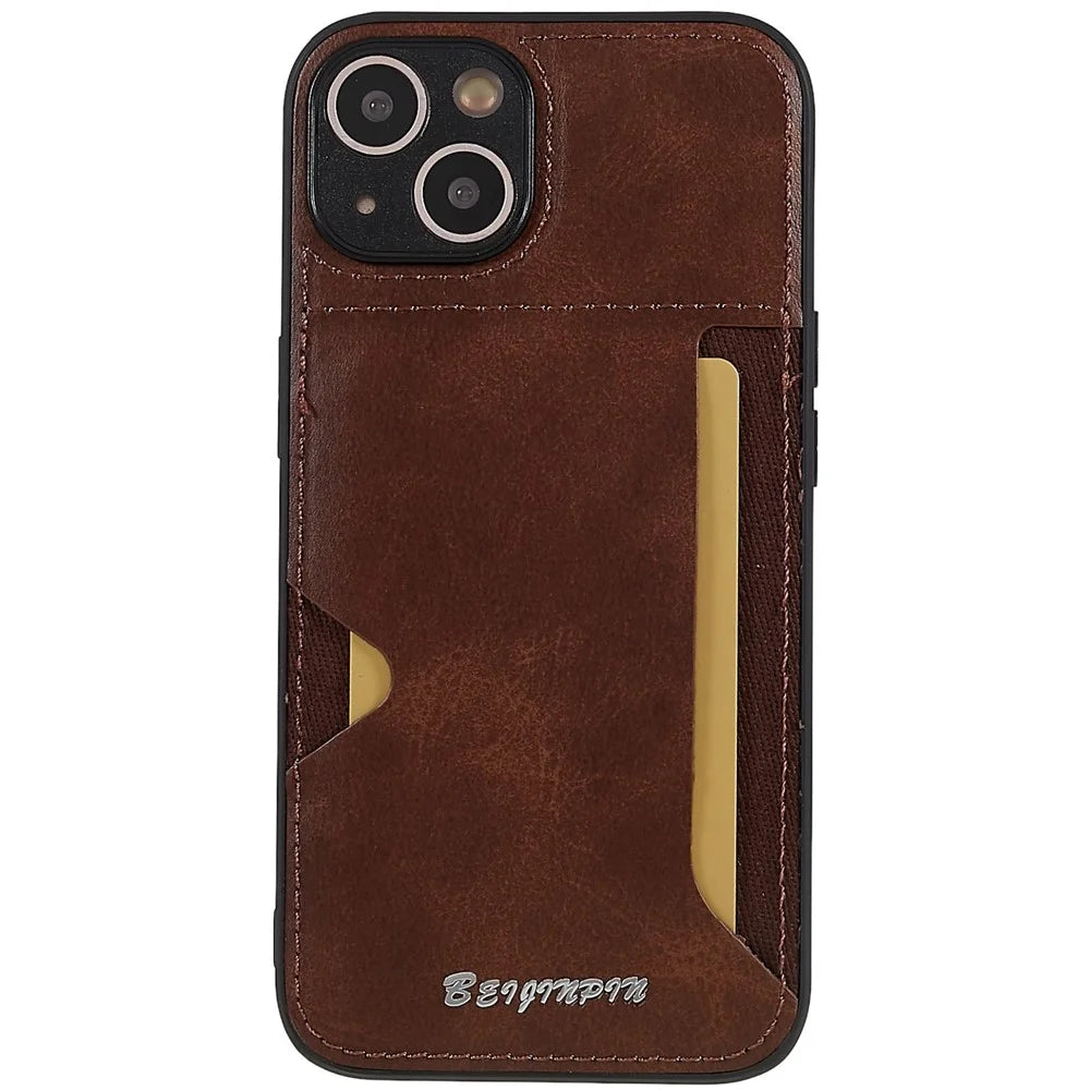 For iPhone 13 mini 5.4 inch Anti-dust Card Slot Phone Case PU Leather+TPU+PC Precise Cutout Design Protective Cover - Brown - 2