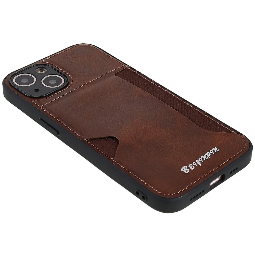 For iPhone 13 mini 5.4 inch Anti-dust Card Slot Phone Case PU Leather+TPU+PC Precise Cutout Design Protective Cover - Brown - 4