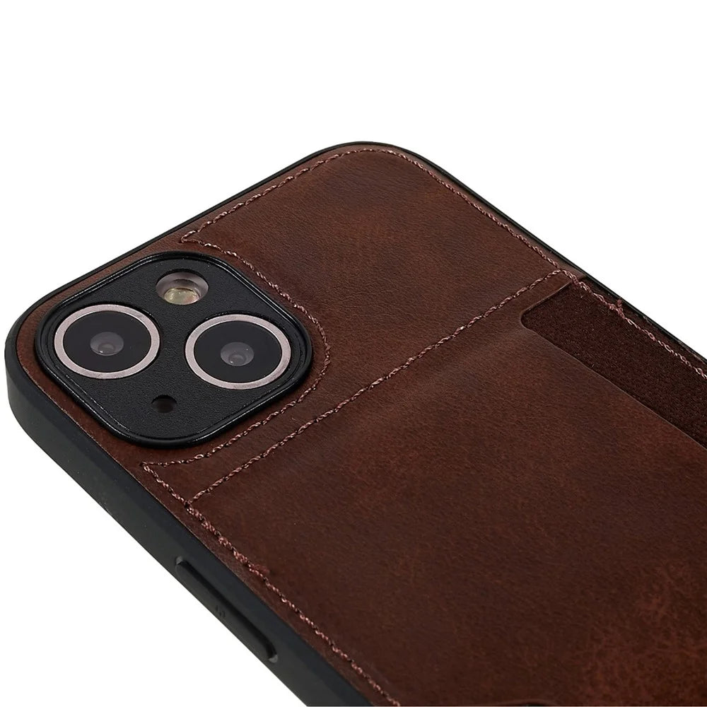 For iPhone 13 mini 5.4 inch Anti-dust Card Slot Phone Case PU Leather+TPU+PC Precise Cutout Design Protective Cover - Brown - 6