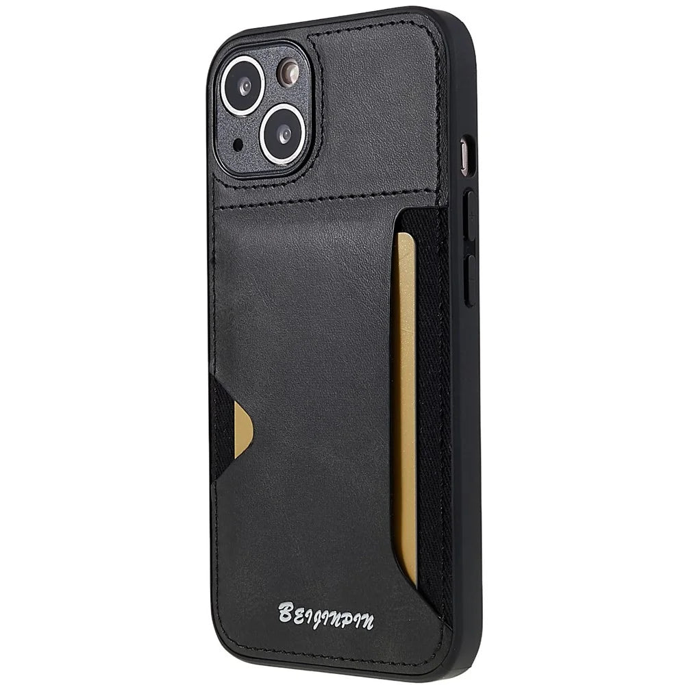 For iPhone 13 6.1 inch Card Slot Design Phone Case Anti-scratch Dustproof PU Leather+TPU+PC Protective Cover - Grey - 1