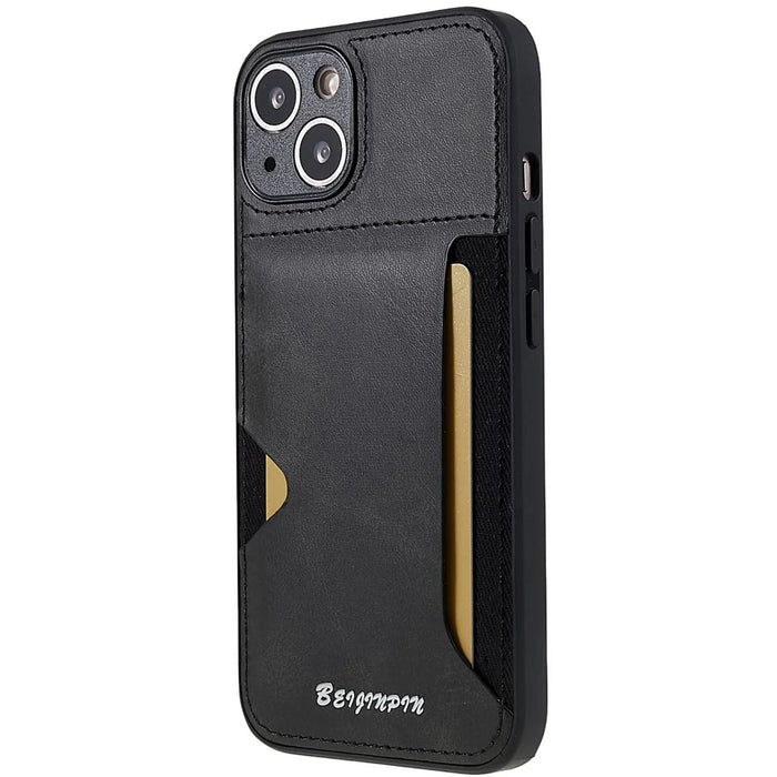 For iPhone 13 6.1 inch Card Slot Design Phone Case Anti-scratch Dustproof PU Leather+TPU+PC Protective Cover - Grey - 1