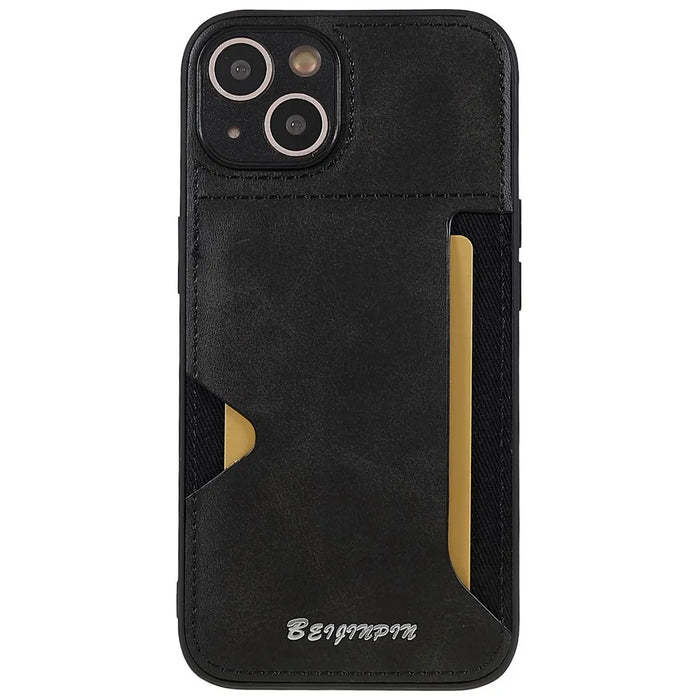 For iPhone 13 6.1 inch Card Slot Design Phone Case Anti-scratch Dustproof PU Leather+TPU+PC Protective Cover - Grey - 2