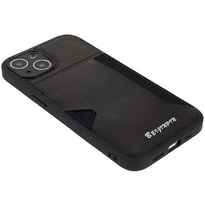 For iPhone 13 6.1 inch Card Slot Design Phone Case Anti-scratch Dustproof PU Leather+TPU+PC Protective Cover - Grey - 4