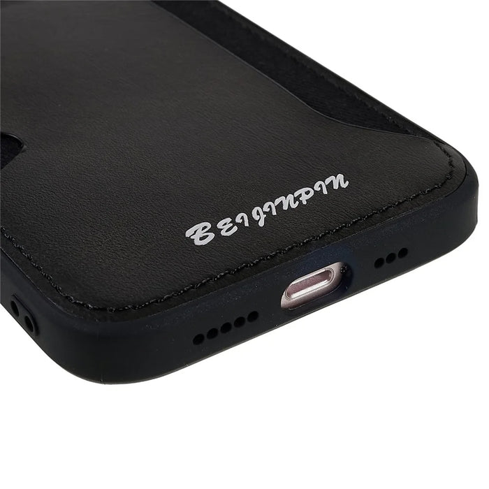 For iPhone 13 6.1 inch Card Slot Design Phone Case Anti-scratch Dustproof PU Leather+TPU+PC Protective Cover - Grey - 5
