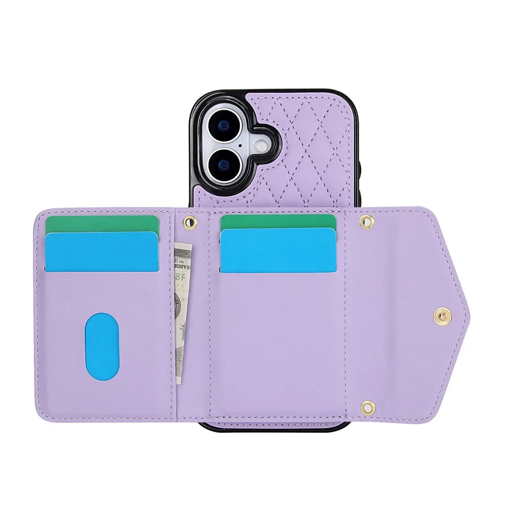 For iPhone 17 Case Card Holders RFID Blocking PU Leather + TPU Phone Back Cover with Shoulder Strap - Purple - 2