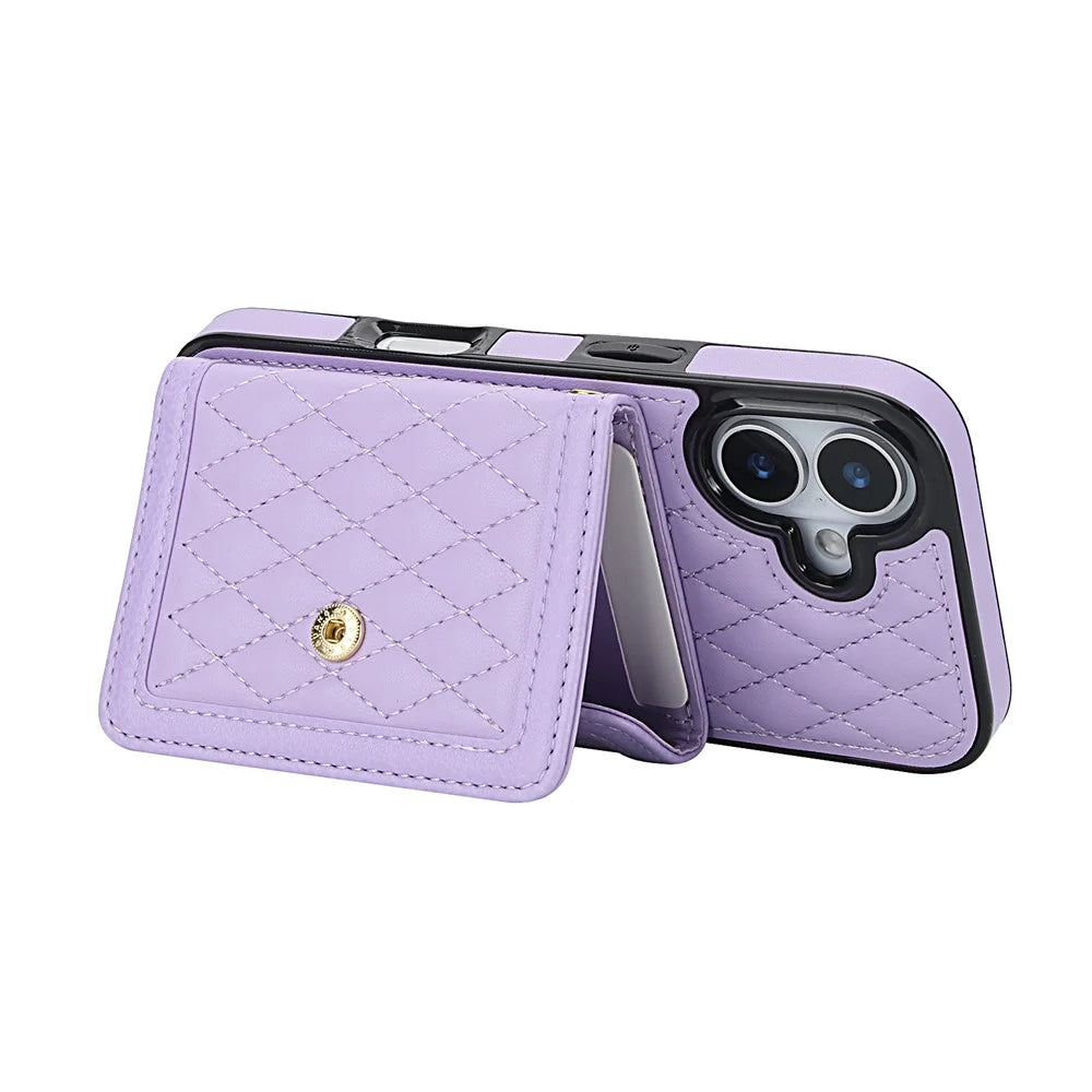 For iPhone 17 Case Card Holders RFID Blocking PU Leather + TPU Phone Back Cover with Shoulder Strap - Purple - 3