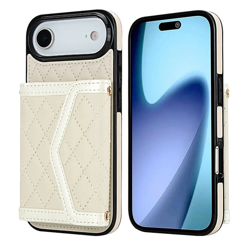For iPhone Air Case Card Holders RFID Blocking PU Leather + TPU Phone Back Cover with Shoulder Strap - White - 1