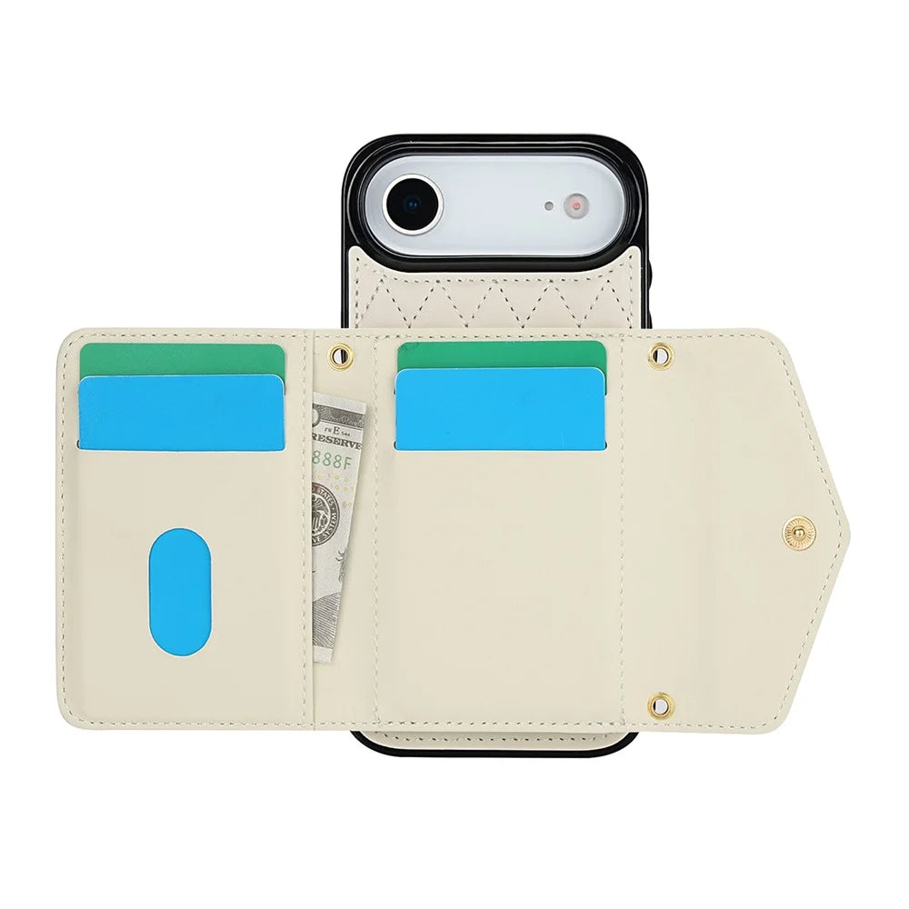 For iPhone Air Case Card Holders RFID Blocking PU Leather + TPU Phone Back Cover with Shoulder Strap - White - 2