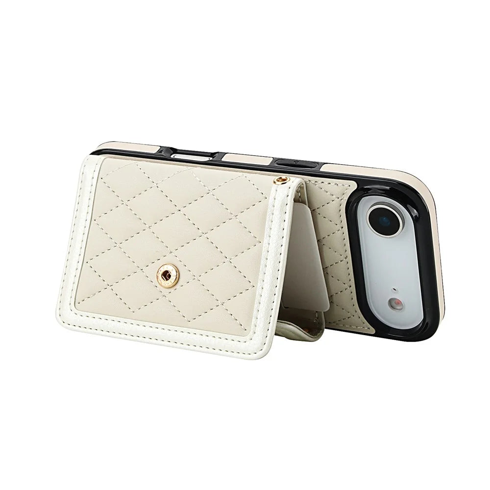 For iPhone Air Case Card Holders RFID Blocking PU Leather + TPU Phone Back Cover with Shoulder Strap - White - 3