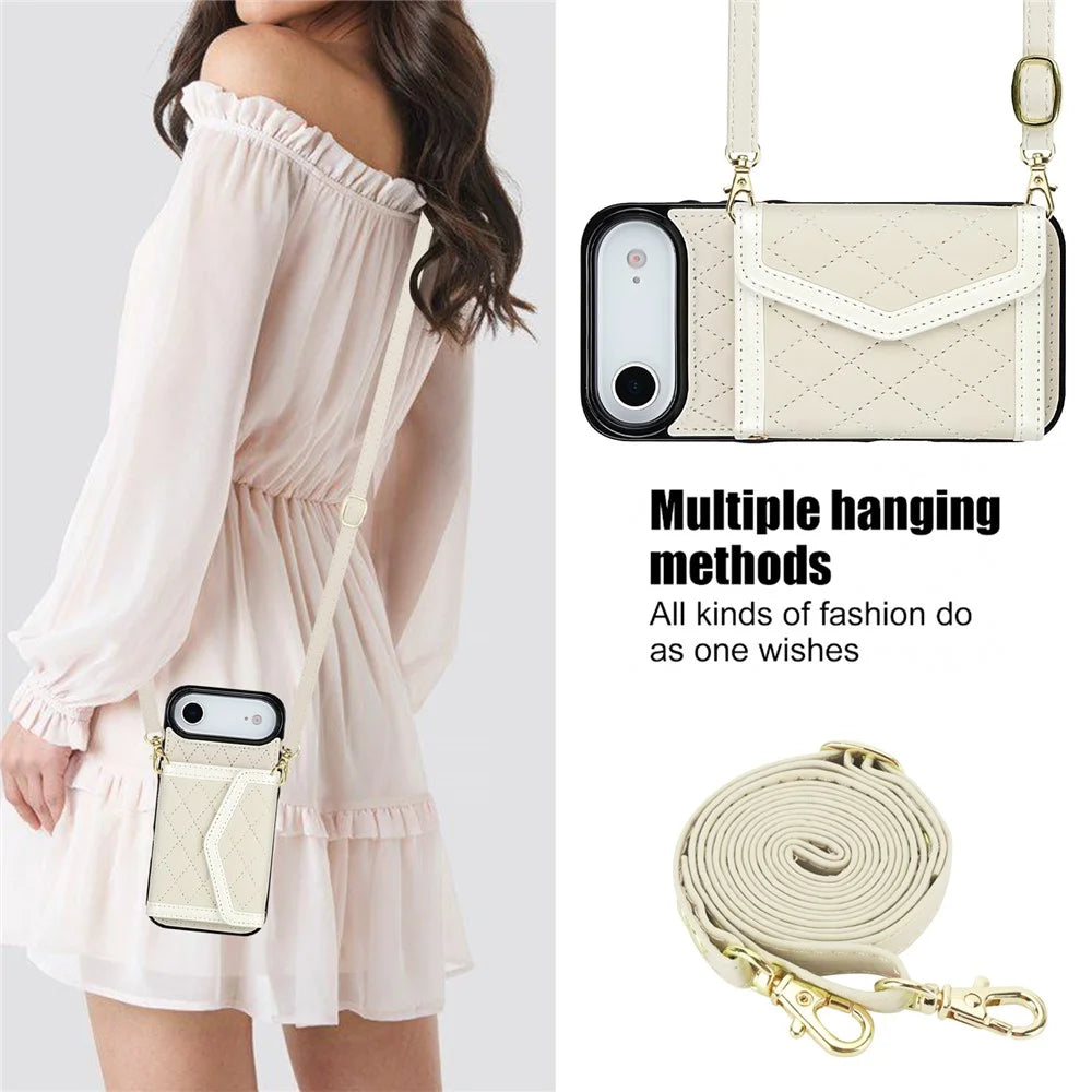 For iPhone Air Case Card Holders RFID Blocking PU Leather + TPU Phone Back Cover with Shoulder Strap - White - 4