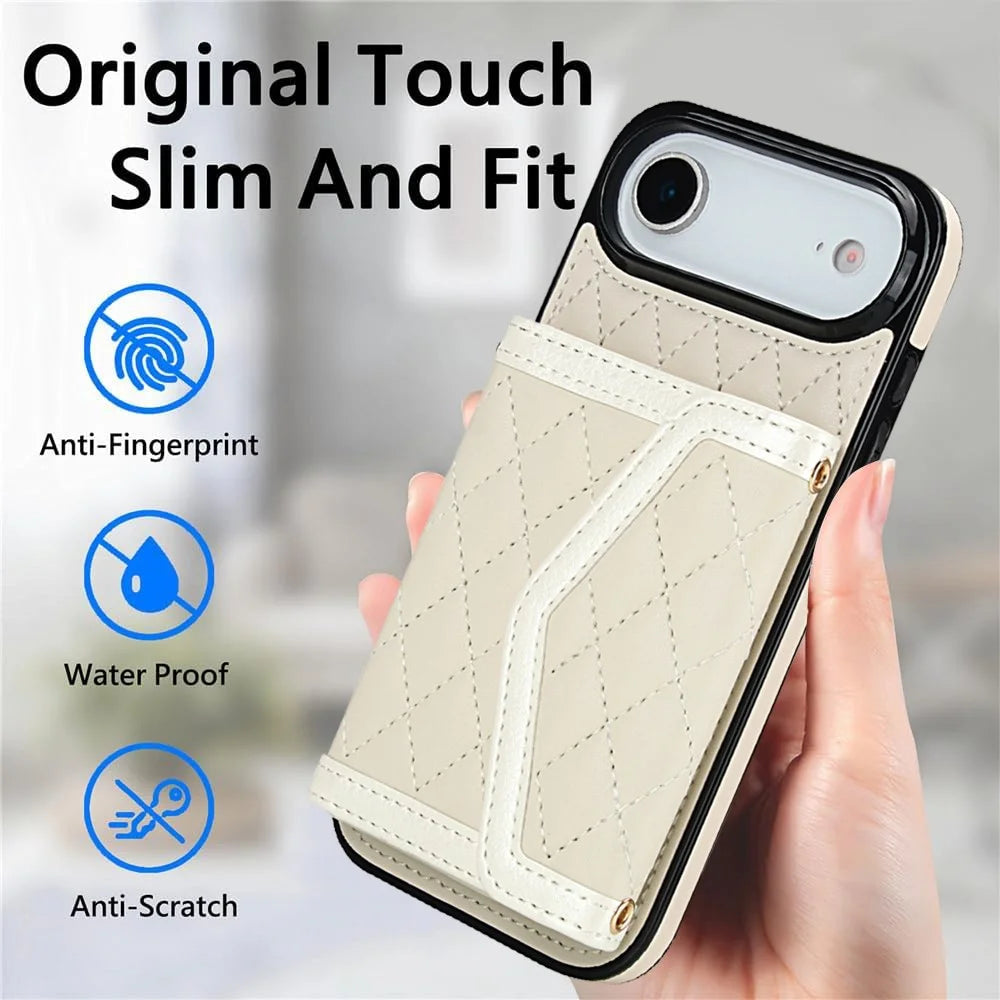 For iPhone Air Case Card Holders RFID Blocking PU Leather + TPU Phone Back Cover with Shoulder Strap - White - 6