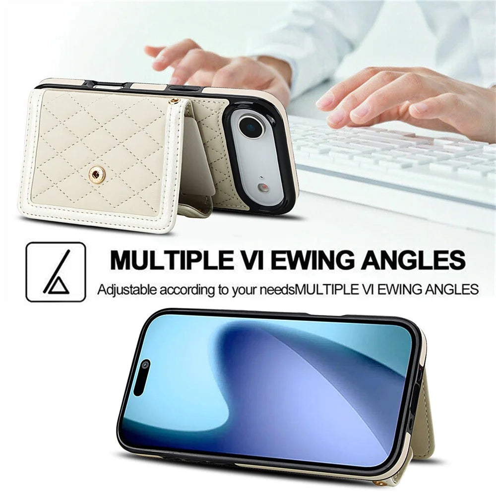 For iPhone Air Case Card Holders RFID Blocking PU Leather + TPU Phone Back Cover with Shoulder Strap - White - 7