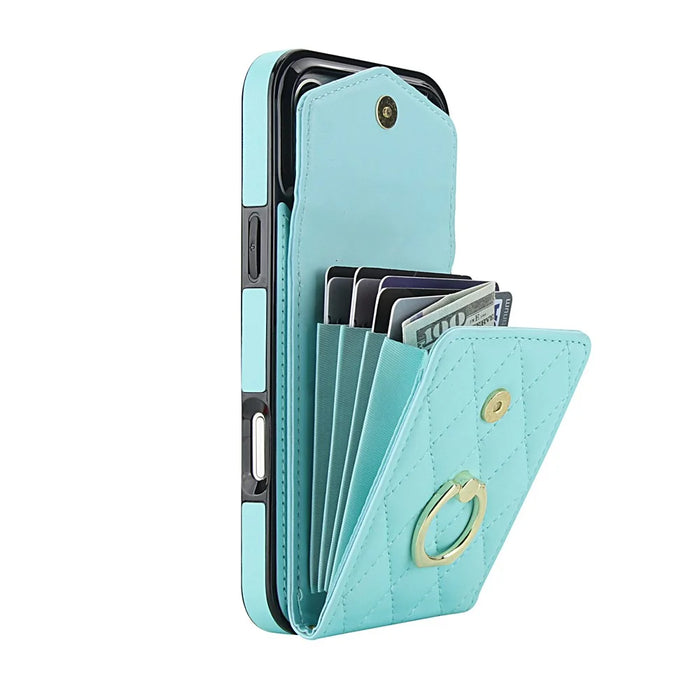 For iPhone 17 Pro Max Case RFID Blocking Card Bag Leather + TPU Crossbody Phone Cover with Ring Kickstand - Mint Green - 2
