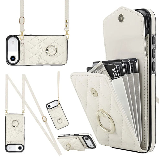 For iPhone Air Case RFID Blocking Card Bag Leather + TPU Crossbody Phone Cover with Ring Kickstand - Beige - 1