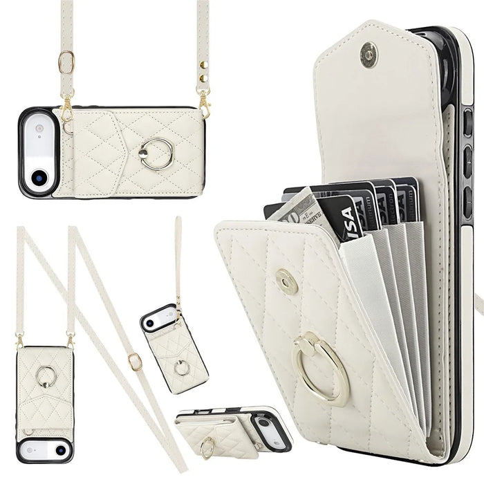For iPhone Air Case RFID Blocking Card Bag Leather + TPU Crossbody Phone Cover with Ring Kickstand - Beige - 1