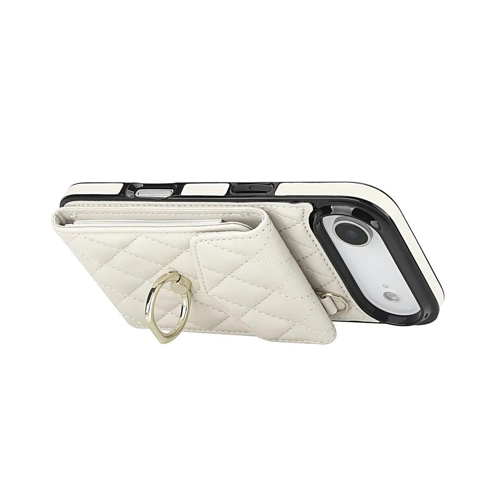 For iPhone Air Case RFID Blocking Card Bag Leather + TPU Crossbody Phone Cover with Ring Kickstand - Beige - 2