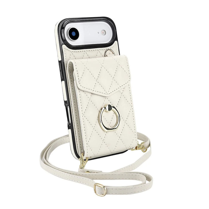 For iPhone Air Case RFID Blocking Card Bag Leather + TPU Crossbody Phone Cover with Ring Kickstand - Beige - 4