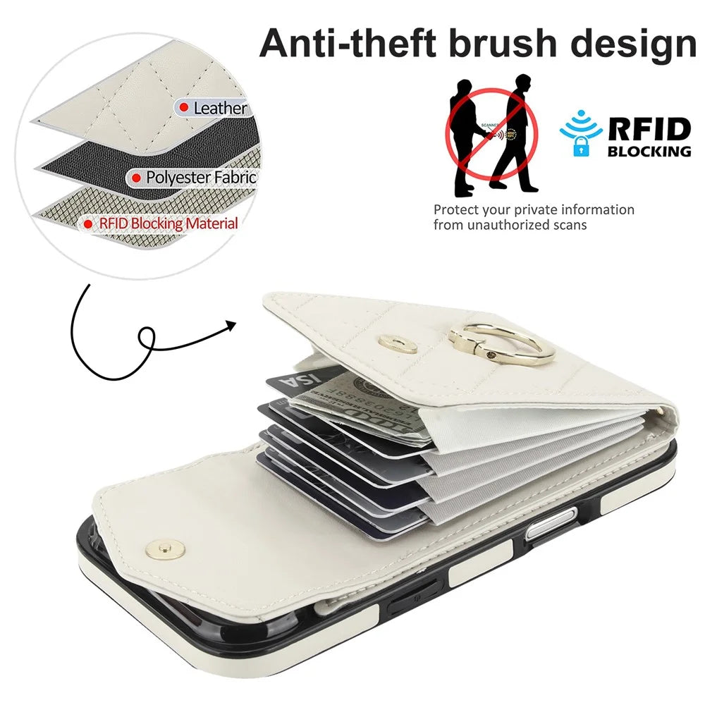 For iPhone Air Case RFID Blocking Card Bag Leather + TPU Crossbody Phone Cover with Ring Kickstand - Beige - 5
