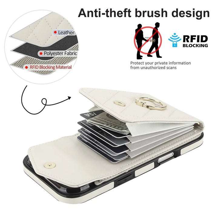 For iPhone Air Case RFID Blocking Card Bag Leather + TPU Crossbody Phone Cover with Ring Kickstand - Beige - 5