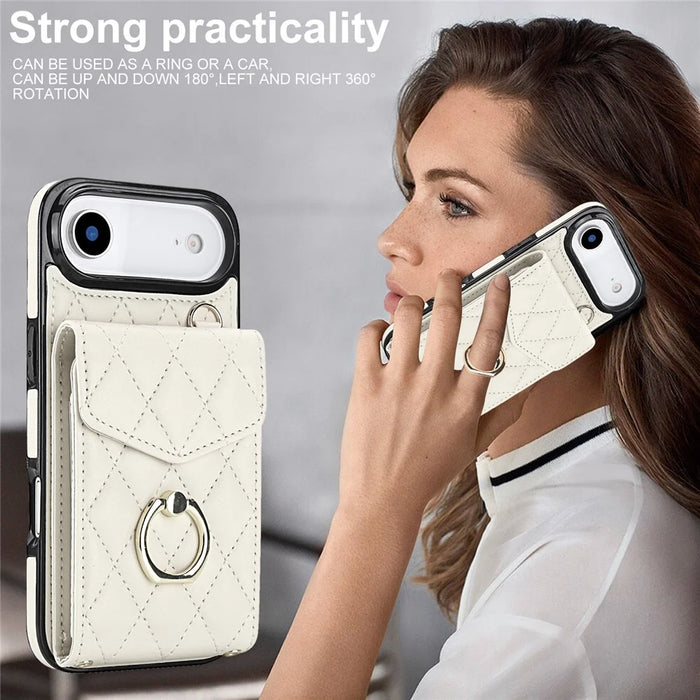 For iPhone Air Case RFID Blocking Card Bag Leather + TPU Crossbody Phone Cover with Ring Kickstand - Beige - 6