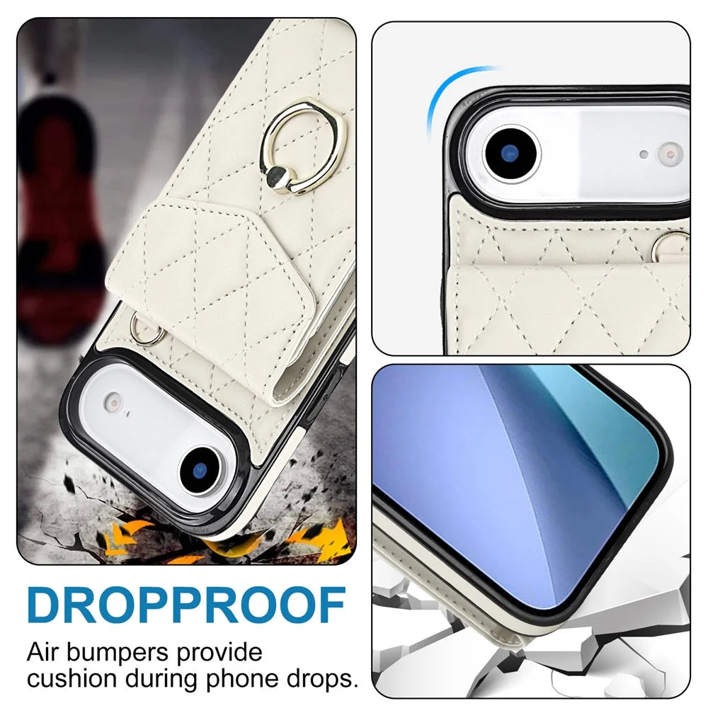 For iPhone Air Case RFID Blocking Card Bag Leather + TPU Crossbody Phone Cover with Ring Kickstand - Beige - 7