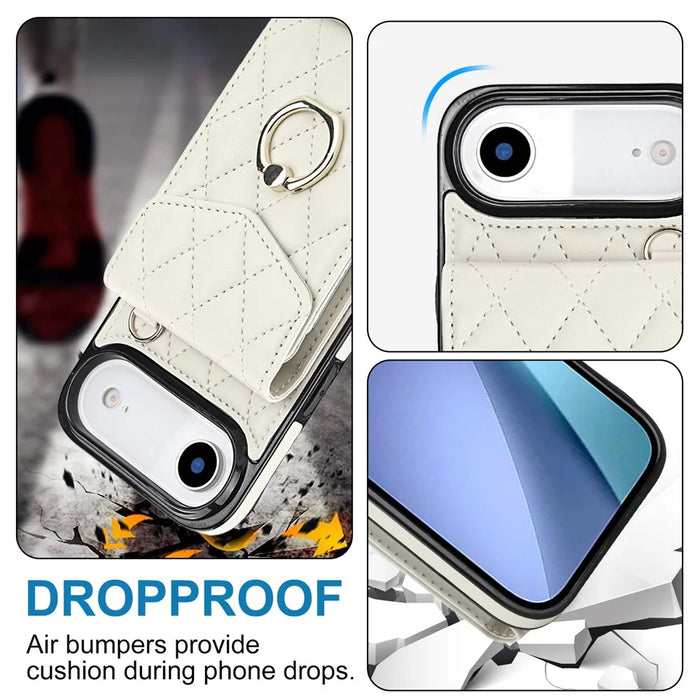 For iPhone Air Case RFID Blocking Card Bag Leather + TPU Crossbody Phone Cover with Ring Kickstand - Beige - 7